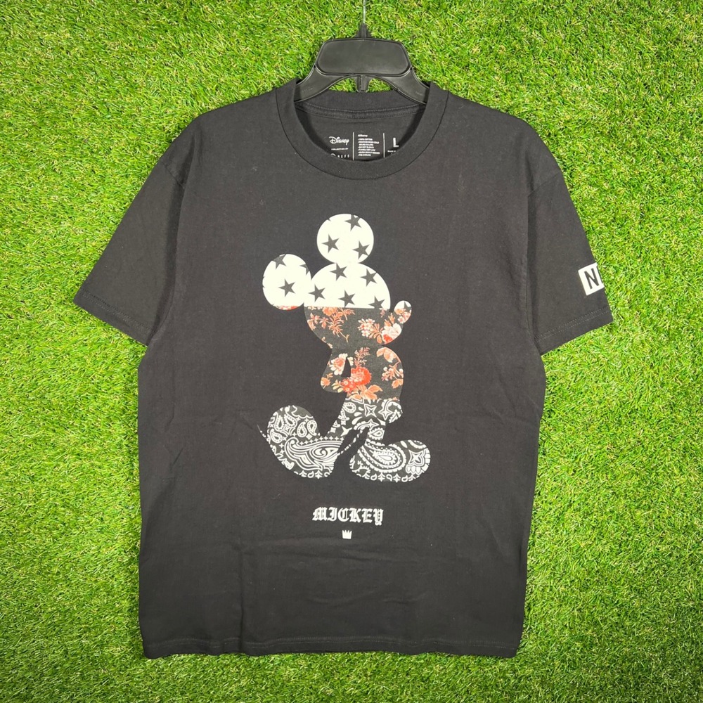 Disney Neff Mickey Mouse Bandana Floral Stars Graphic T-Shirt Black Mens Large